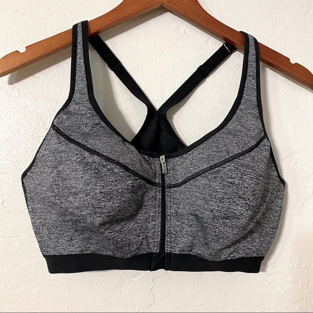 Victoria’s Secret VSX Sport bra size 38C black gray zip up front